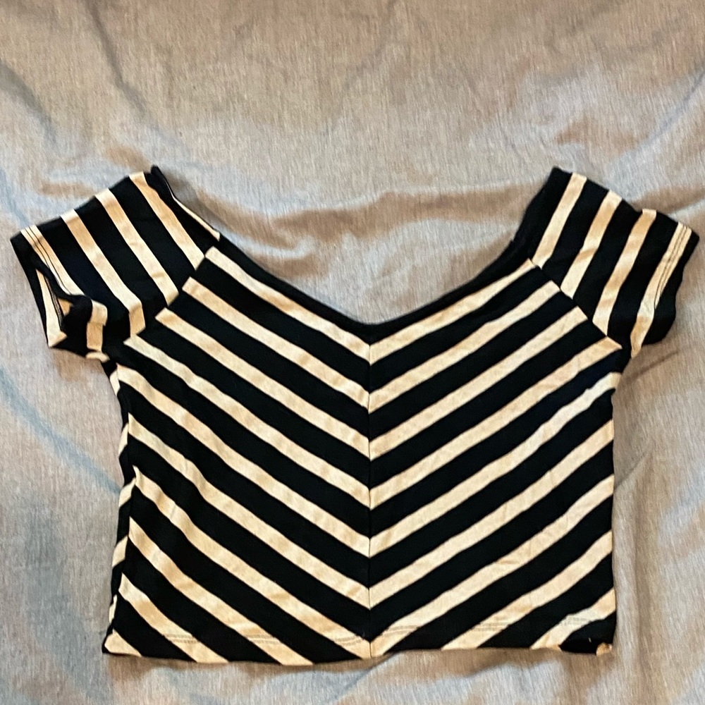 Arden B Black and Cream Striped Crop Top